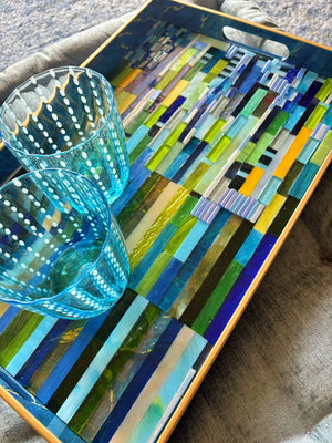 My House by Marine Stained Glass tray Handmade Large Blue/Green Stained Glass Mosaic Tray - Arts & Crafts Style Home Decor