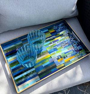 My House by Marine Stained Glass tray Handmade Large Blue/Green Stained Glass Mosaic Tray - Arts & Crafts Style Home Decor