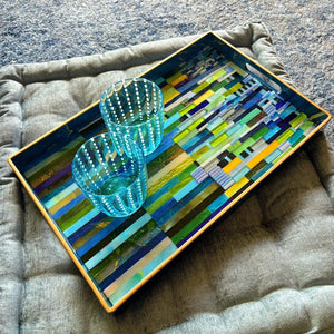 My House by Marine Stained Glass tray Handmade Large Blue/Green Stained Glass Mosaic Tray - Arts & Crafts Style Home Decor