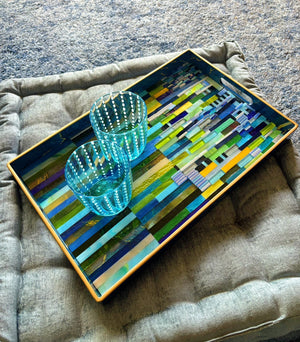 My House by Marine Stained Glass tray Handmade Large Blue/Green Stained Glass Mosaic Tray - Arts & Crafts Style Home Decor