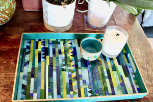 My House by Marine Stained Glass tray Handmade Large teal green Stained Glass Mosaic Tray - Arts & Crafts Style Home Decor