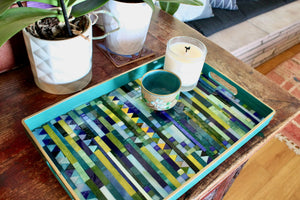 My House by Marine Stained Glass tray Handmade Large teal green Stained Glass Mosaic Tray - Arts & Crafts Style Home Decor