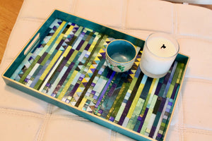 My House by Marine Stained Glass tray Handmade Large teal green Stained Glass Mosaic Tray - Arts & Crafts Style Home Decor