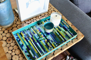 My House by Marine Stained Glass tray Handmade Large teal green Stained Glass Mosaic Tray - Arts & Crafts Style Home Decor