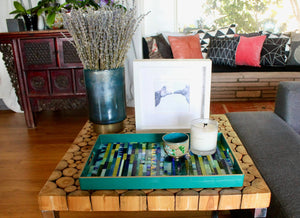 My House by Marine Stained Glass tray Handmade Large teal green Stained Glass Mosaic Tray - Arts & Crafts Style Home Decor