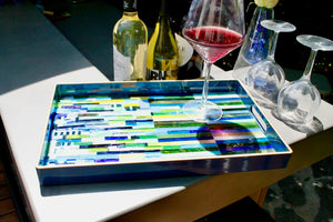 My House by Marine Stained Glass tray Handmade Large teal green Stained Glass Mosaic Tray - Arts & Crafts Style Home Decor