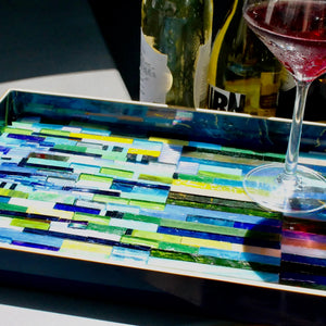 My House by Marine Stained Glass tray Handmade Large teal green Stained Glass Mosaic Tray - Arts & Crafts Style Home Decor
