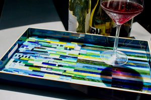 My House by Marine Stained Glass tray Handmade Large teal green Stained Glass Mosaic Tray - Arts & Crafts Style Home Decor