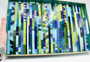 My House by Marine Stained Glass tray Handmade Large teal green Stained Glass Mosaic Tray - Arts & Crafts Style Home Decor