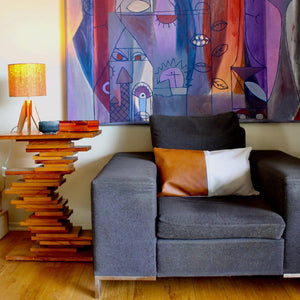 My House by Marine table lamp Art Deco Modern Bedside Table Lamp with Cork Shade and Orange Stained Glass