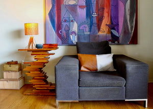 My House by Marine table lamp Art Deco Modern Bedside Table Lamp with Cork Shade and Orange Stained Glass