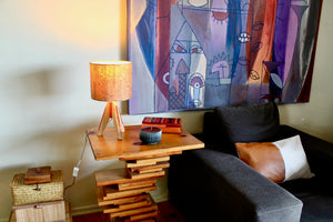 My House by Marine table lamp Art Deco Modern Bedside Table Lamp with Cork Shade and Orange Stained Glass