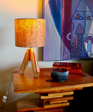 My House by Marine table lamp Art Deco Modern Bedside Table Lamp with Cork Shade and Orange Stained Glass