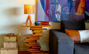 My House by Marine table lamp Art Deco Modern Bedside Table Lamp with Cork Shade and Orange Stained Glass