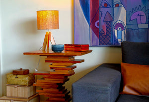 My House by Marine table lamp Art Deco Modern Bedside Table Lamp with Cork Shade and Orange Stained Glass