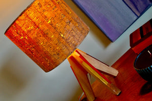 My House by Marine table lamp Art Deco Modern Bedside Table Lamp with Cork Shade and Orange Stained Glass