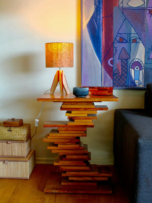My House by Marine table lamp Art Deco Modern Bedside Table Lamp with Cork Shade and Orange Stained Glass