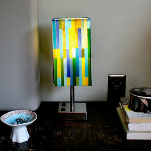 My House by Marine table lamp Blue/Green/Yellow Stained Glass Bedside Lamp: Art Deco Touch Control Table Lamp