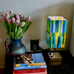 My House by Marine table lamp Blue/Green/Yellow Stained Glass Bedside Lamp: Art Deco Touch Control Table Lamp