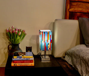 My House by Marine table lamp Stained Glass Bedside Lamp: Art Deco Touch Control Table Lamp in Red & Blue