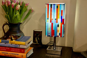 My House by Marine table lamp Stained Glass Bedside Lamp: Art Deco Touch Control Table Lamp in Red & Blue