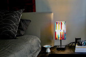My House by Marine table lamp Stained Glass Bedside Lamp: Art Deco Touch Control Table Lamp in Red & Blue
