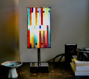 My House by Marine table lamp Stained Glass Bedside Lamp: Art Deco Touch Control Table Lamp in Red & Blue