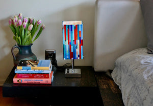 My House by Marine table lamp Stained Glass Bedside Lamp: Art Deco Touch Control Table Lamp in Red & Blue