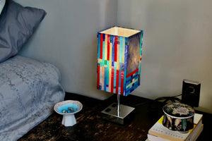 My House by Marine table lamp Stained Glass Bedside Lamp: Art Deco Touch Control Table Lamp in Red & Blue