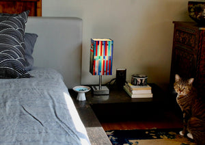 My House by Marine table lamp Stained Glass Bedside Lamp: Art Deco Touch Control Table Lamp in Red & Blue