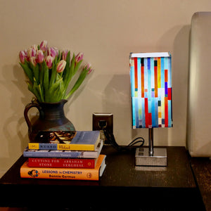 My House by Marine table lamp Stained Glass Bedside Lamp: Art Deco Touch Control Table Lamp in Red & Blue