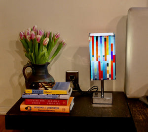 My House by Marine table lamp Stained Glass Bedside Lamp: Art Deco Touch Control Table Lamp in Red & Blue