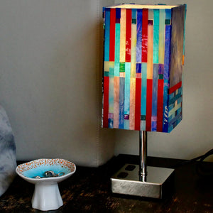 My House by Marine table lamp Stained Glass Bedside Lamp: Art Deco Touch Control Table Lamp in Red & Blue