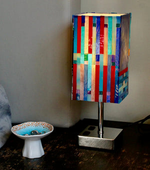 My House by Marine table lamp Stained Glass Bedside Lamp: Art Deco Touch Control Table Lamp in Red & Blue
