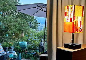 My House by Marine table lamp Stained Glass Bedside Lamp: Art Deco Touch Control Table Lamp in Red & Yellow