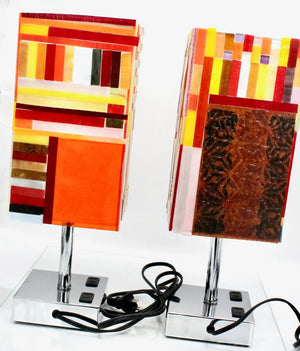 My House by Marine table lamp Stained Glass Bedside Lamp: Art Deco Touch Control Table Lamp in Red & Yellow