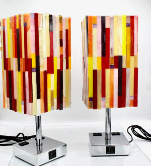 My House by Marine table lamp Stained Glass Bedside Lamp: Art Deco Touch Control Table Lamp in Red & Yellow