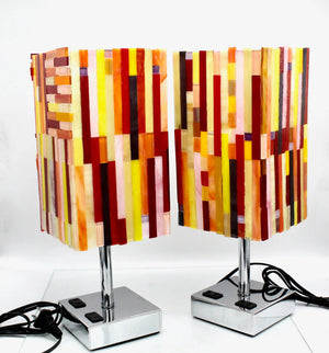 My House by Marine table lamp Stained Glass Bedside Lamp: Art Deco Touch Control Table Lamp in Red & Yellow