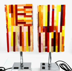My House by Marine table lamp Stained Glass Bedside Lamp: Art Deco Touch Control Table Lamp in Red & Yellow