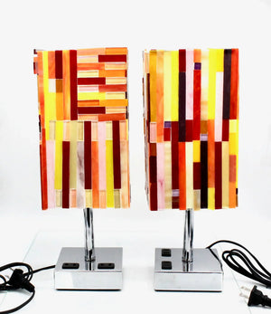 My House by Marine table lamp Stained Glass Bedside Lamp: Art Deco Touch Control Table Lamp in Red & Yellow