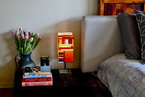 My House by Marine table lamp Stained Glass Bedside Lamp: Art Deco Touch Control Table Lamp in Red & Yellow
