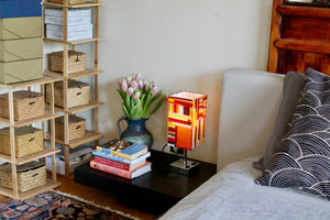 My House by Marine table lamp Stained Glass Bedside Lamp: Art Deco Touch Control Table Lamp in Red & Yellow