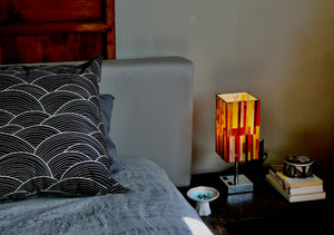 My House by Marine table lamp Stained Glass Bedside Lamp: Art Deco Touch Control Table Lamp in Red & Yellow