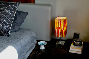 My House by Marine table lamp Stained Glass Bedside Lamp: Art Deco Touch Control Table Lamp in Red & Yellow