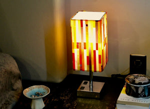 My House by Marine table lamp Stained Glass Bedside Lamp: Art Deco Touch Control Table Lamp in Red & Yellow