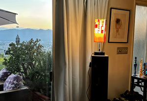 My House by Marine table lamp Stained Glass Bedside Lamp: Art Deco Touch Control Table Lamp in Red & Yellow