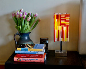 My House by Marine table lamp Stained Glass Bedside Lamp: Art Deco Touch Control Table Lamp in Red & Yellow