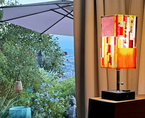 My House by Marine table lamp Stained Glass Bedside Lamp: Art Deco Touch Control Table Lamp in Red & Yellow