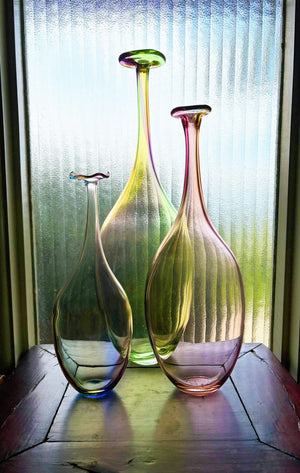 My House by Marine Vintage Art Glass Collectibles Unique Signed KOSTA BODA Fidji Glass Tall Bottle Vases for Elegant Home Display