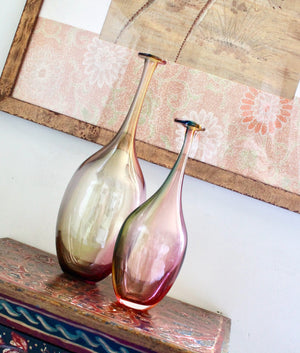 My House by Marine Vintage Art Glass Collectibles Unique Signed KOSTA BODA Fidji Glass Tall Bottle Vases for Elegant Home Display